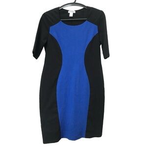 Northstyle size L Black Blue Fitted Sheath Dress Short Sleeve Newscaster weather
